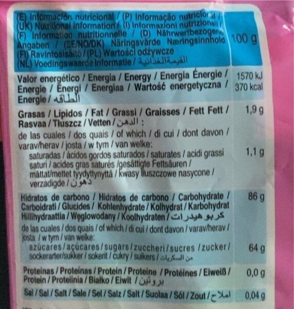 Foto da tabela nutricional