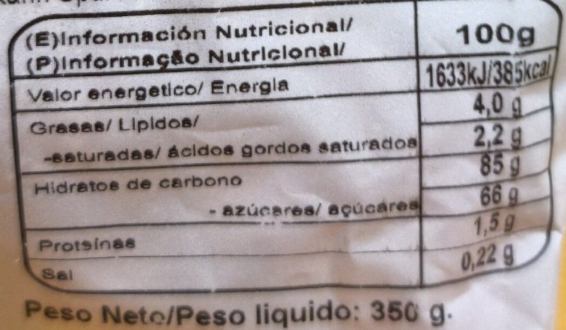 Foto da tabela nutricional