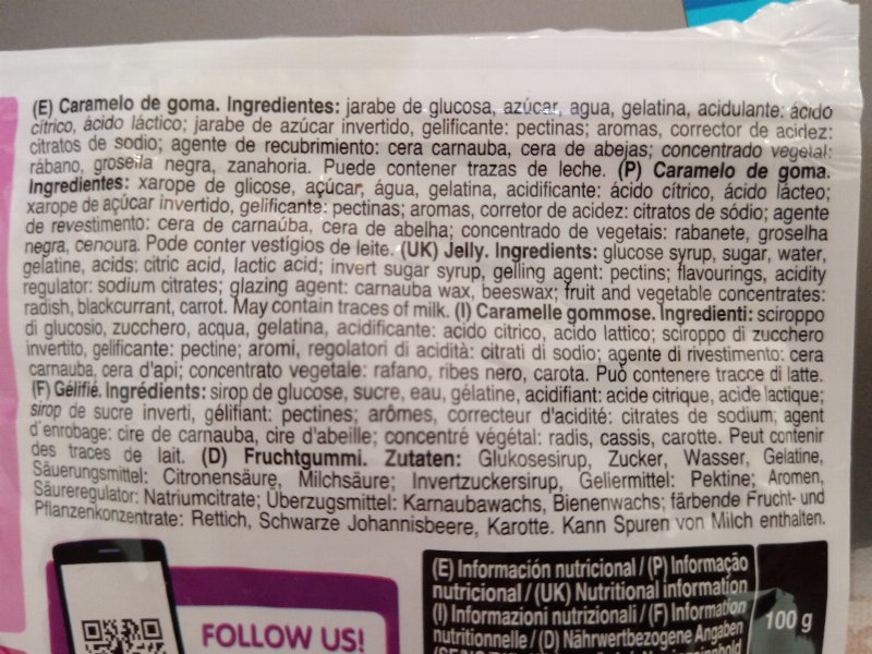 Foto da lista de ingredientes
