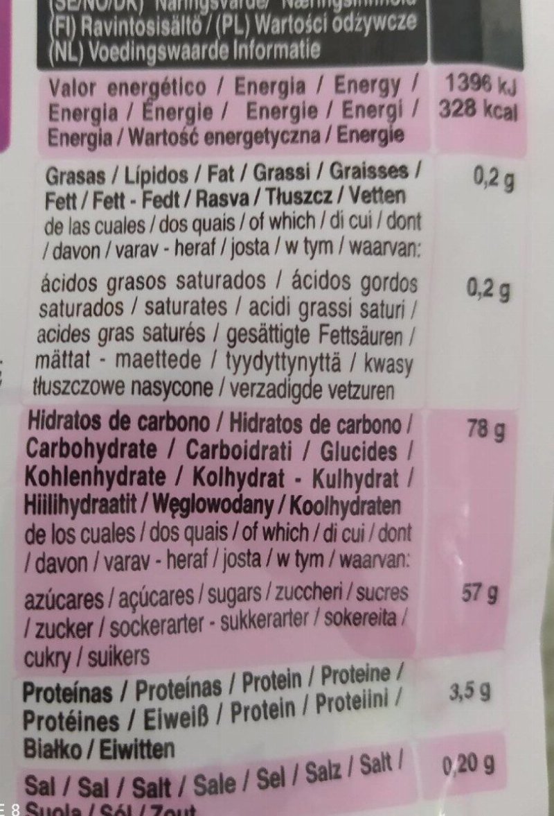 Foto da tabela nutricional