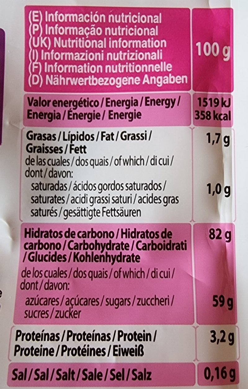 Foto da tabela nutricional