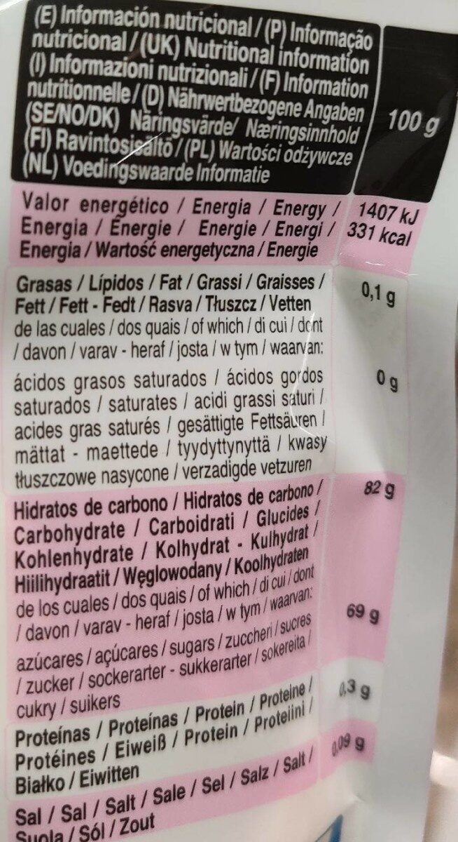 Foto da tabela nutricional