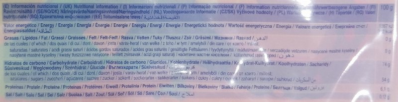 Foto da tabela nutricional