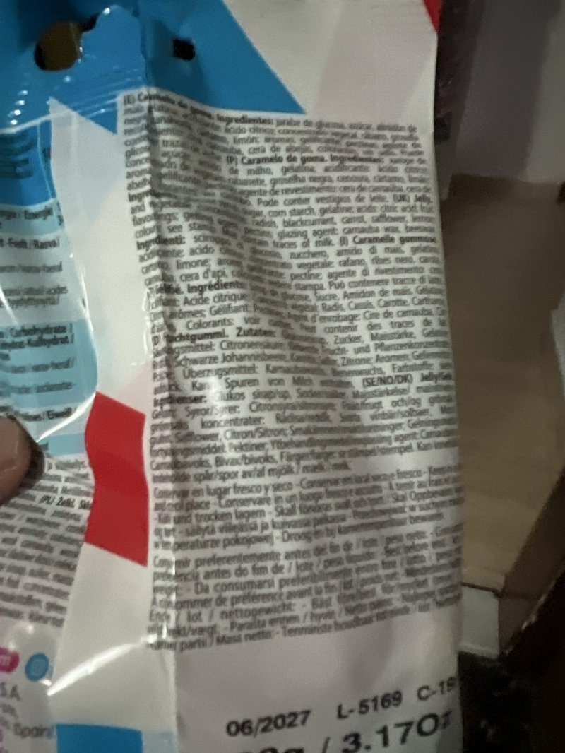Foto da lista de ingredientes