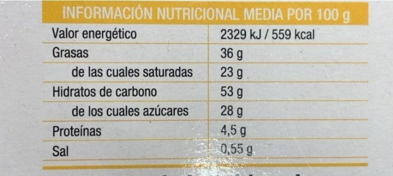 Foto da tabela nutricional