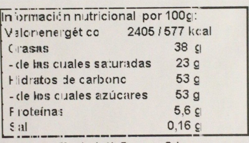 Foto da tabela nutricional