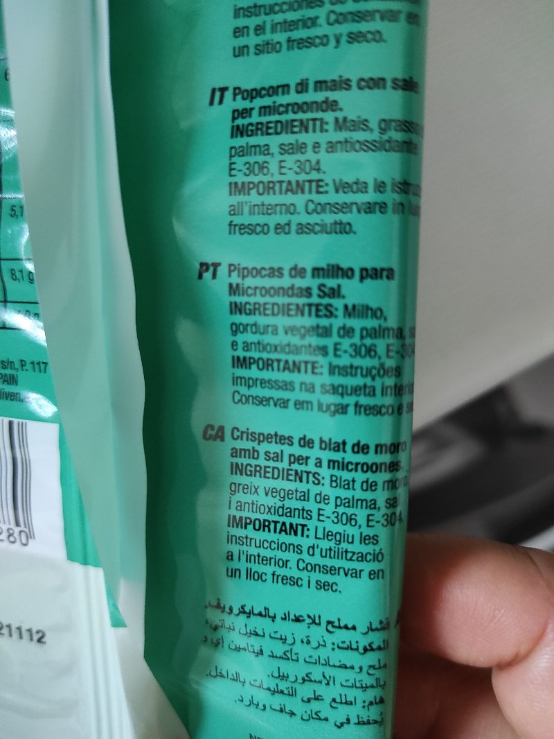 Foto da lista de ingredientes