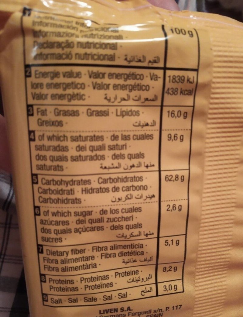 Foto da tabela nutricional