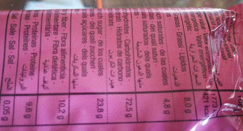 Foto da tabela nutricional