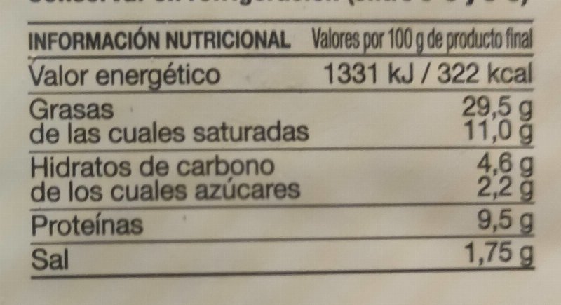 Foto da tabela nutricional
