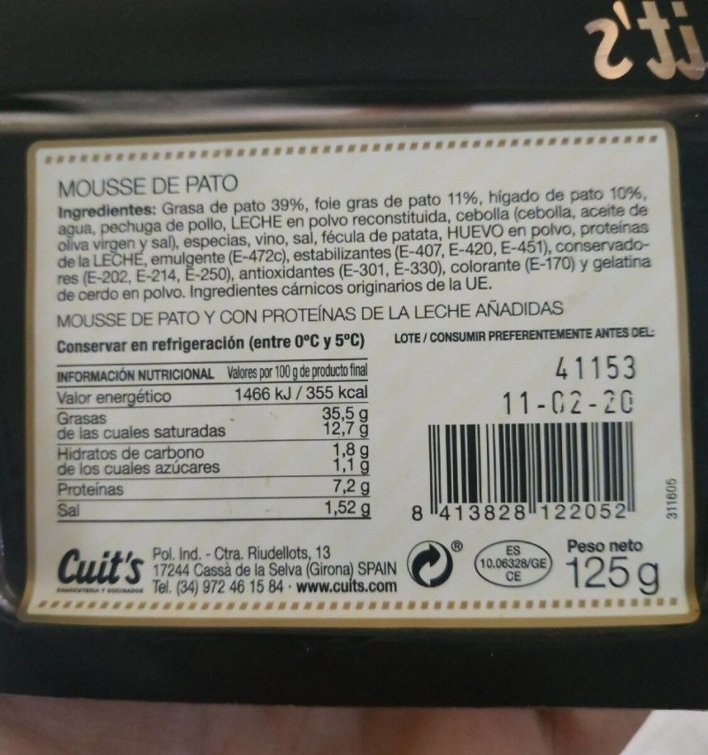 Foto da tabela nutricional