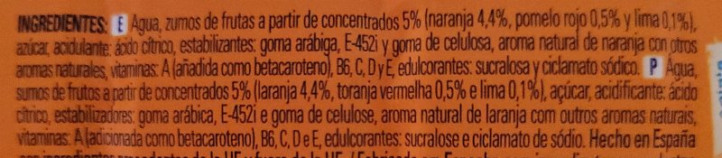 Foto da lista de ingredientes