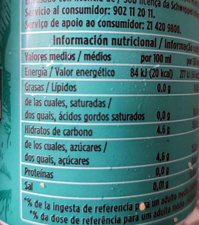 Foto da tabela nutricional