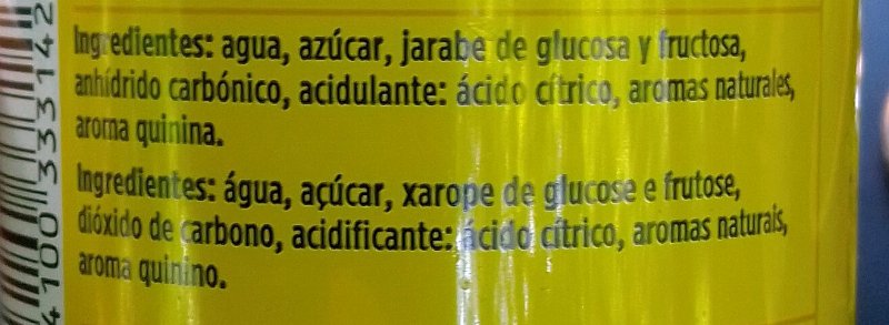 Foto da lista de ingredientes