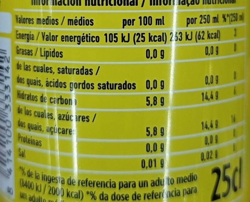 Foto da tabela nutricional