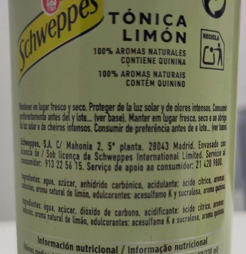Foto da lista de ingredientes