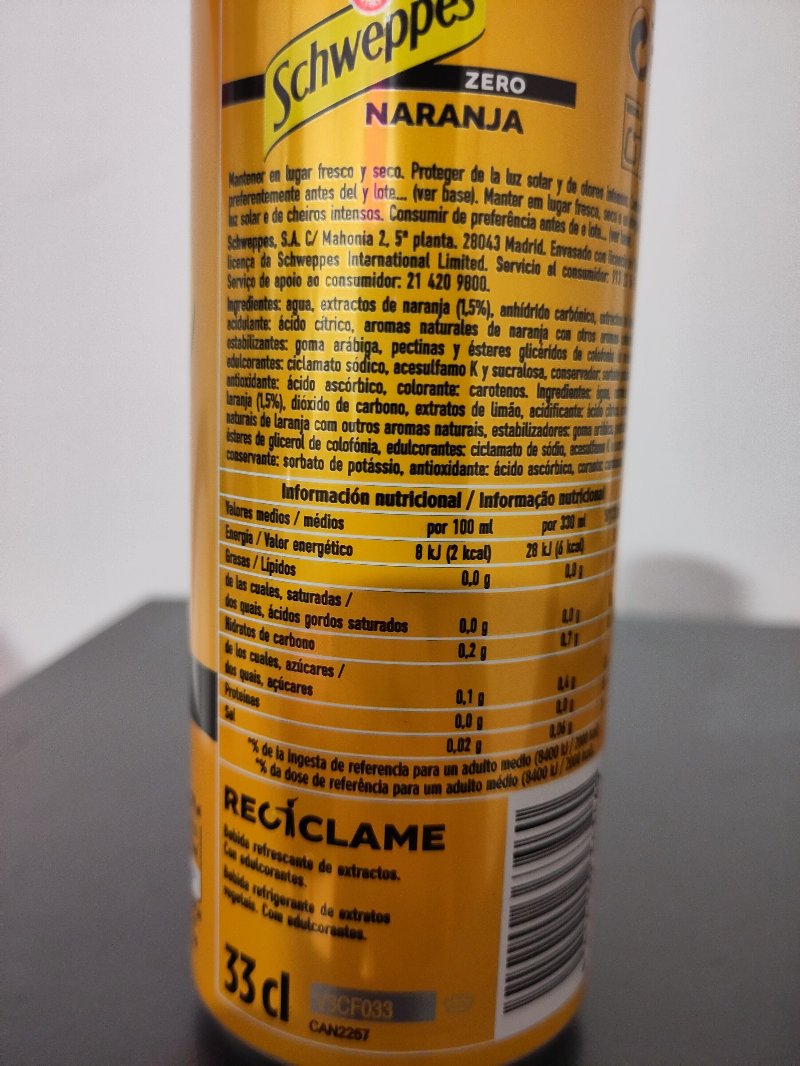 Foto da tabela nutricional