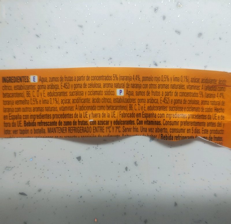 Foto da lista de ingredientes