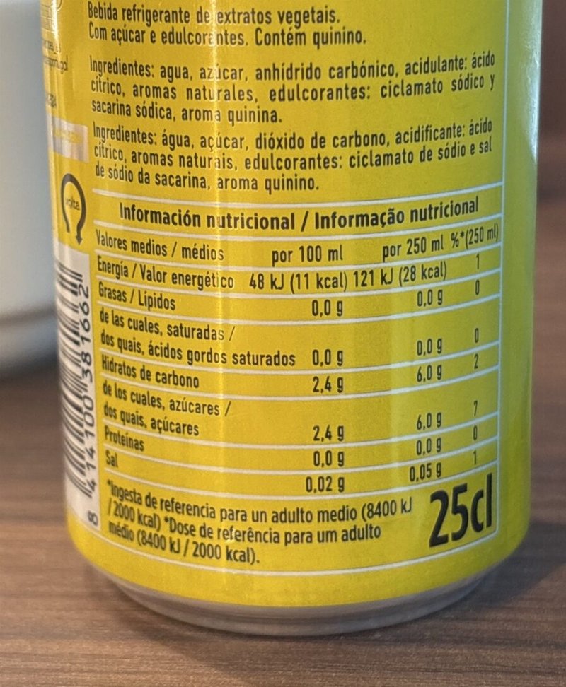 Foto da tabela nutricional