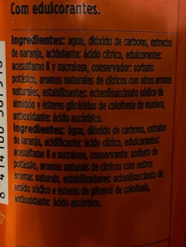 Foto da lista de ingredientes