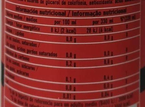 Foto da tabela nutricional
