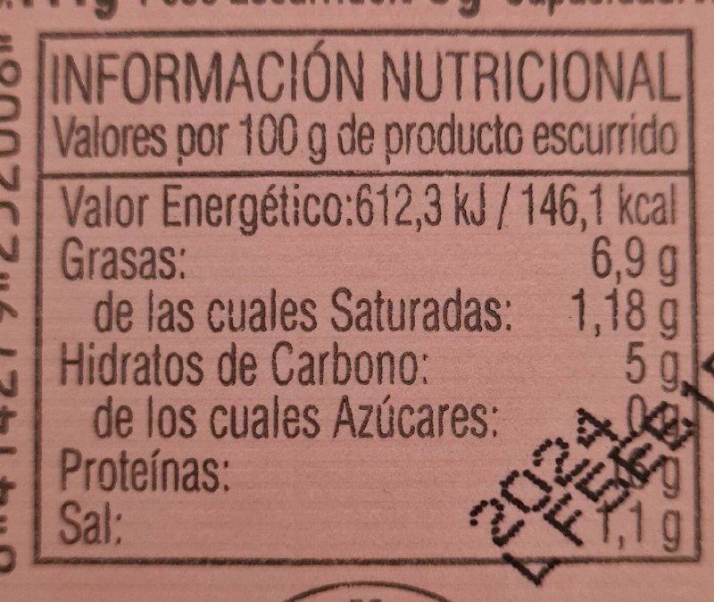 Foto da tabela nutricional