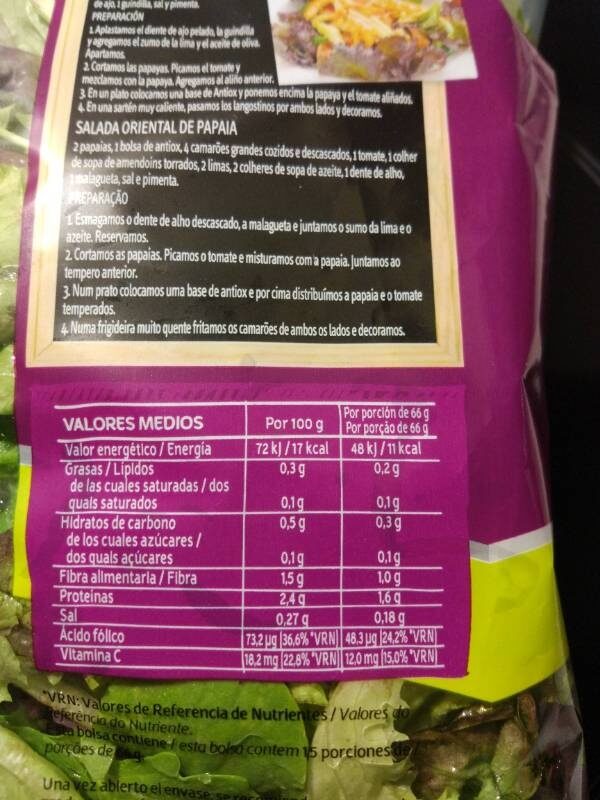 Foto da tabela nutricional
