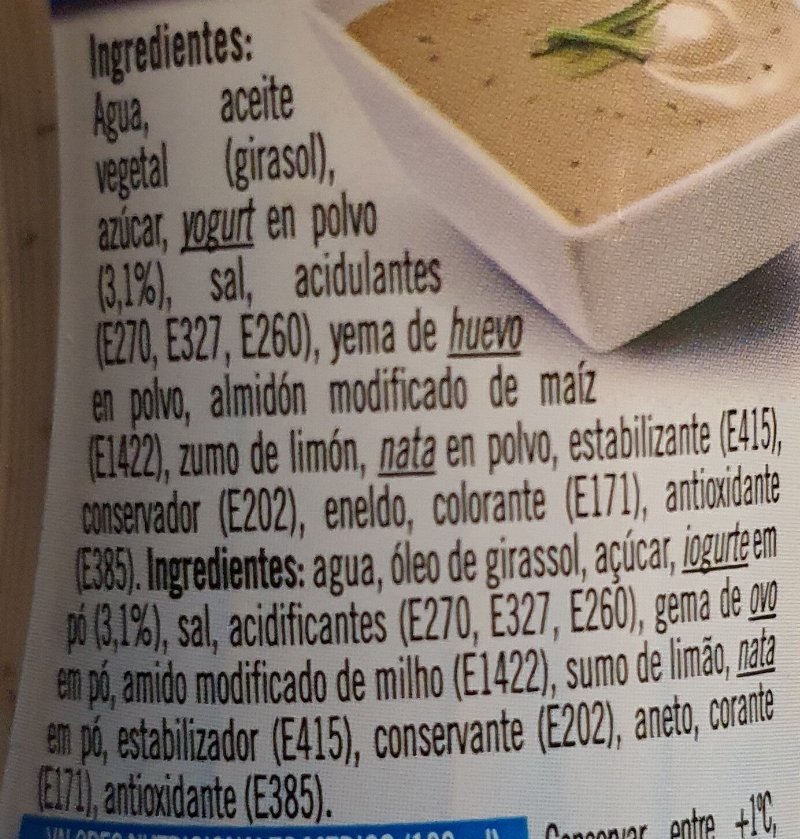 Foto da lista de ingredientes