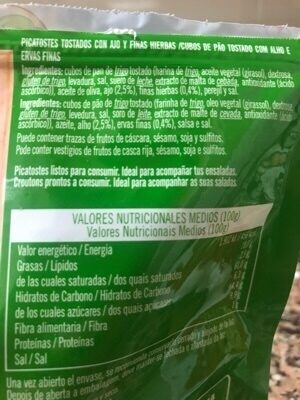 Foto da lista de ingredientes