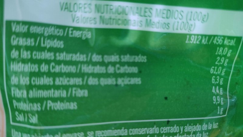 Foto da tabela nutricional