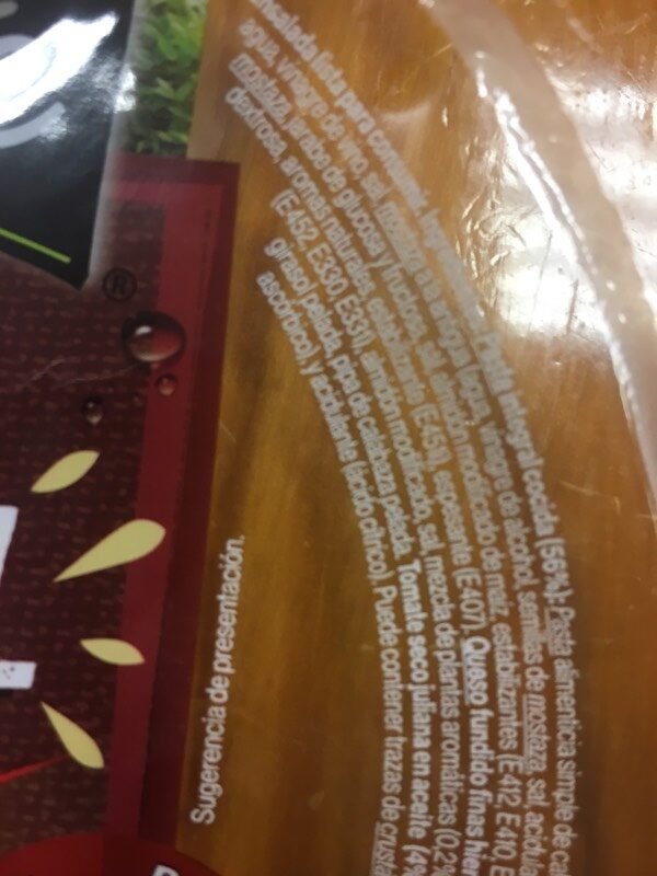 Foto da lista de ingredientes