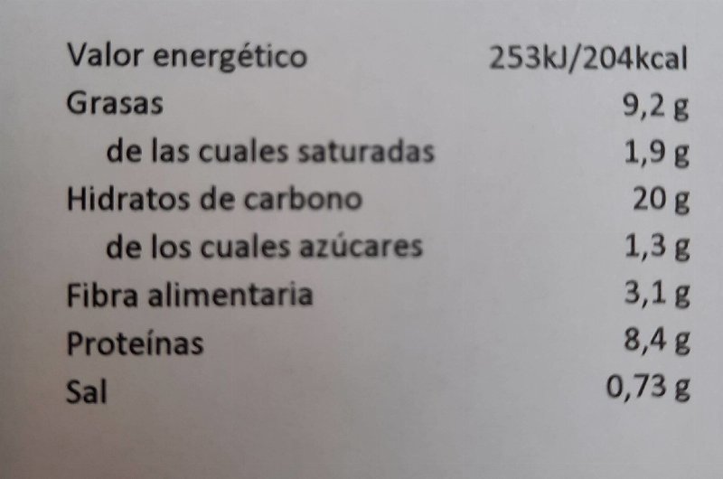 Foto da tabela nutricional