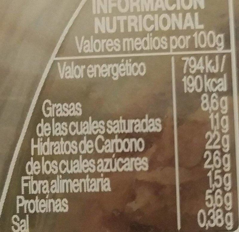 Foto da tabela nutricional