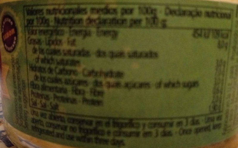 Foto da tabela nutricional