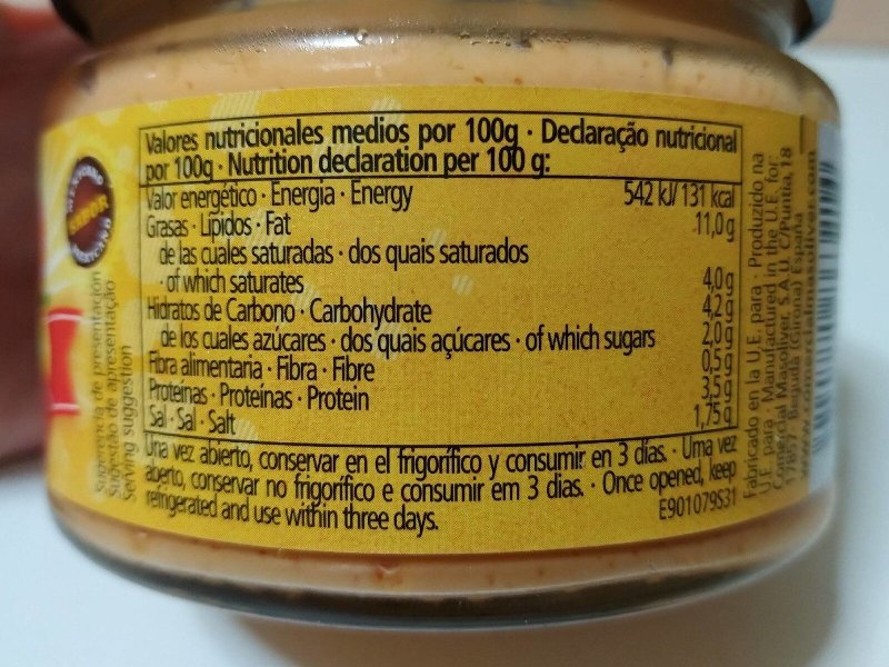 Foto da tabela nutricional