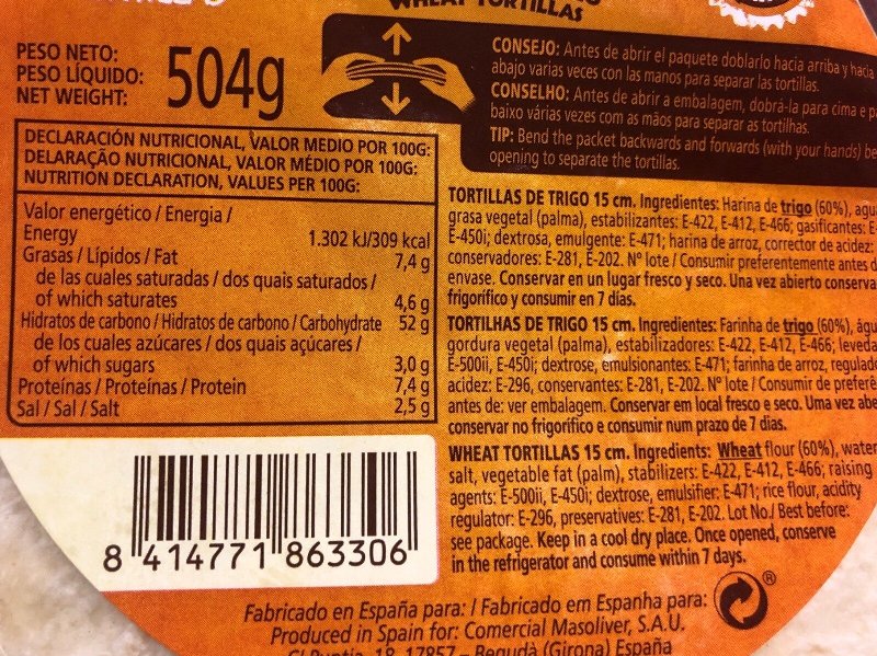 Foto da tabela nutricional
