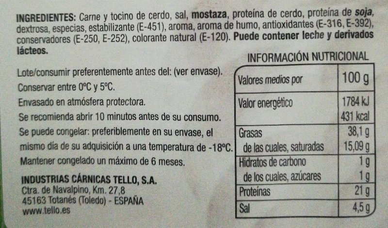 Foto da tabela nutricional
