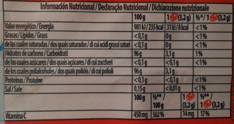 Foto da tabela nutricional