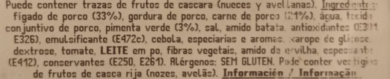 Foto da lista de ingredientes