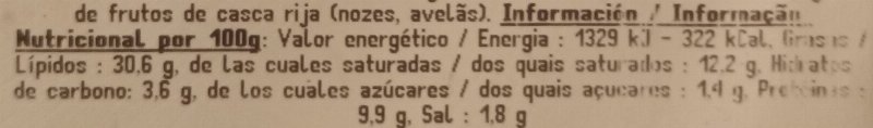 Foto da tabela nutricional