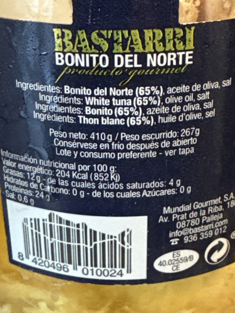 Foto da tabela nutricional