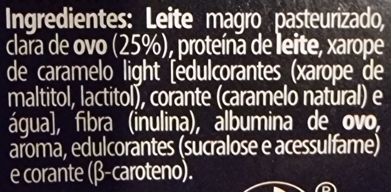 Foto da lista de ingredientes