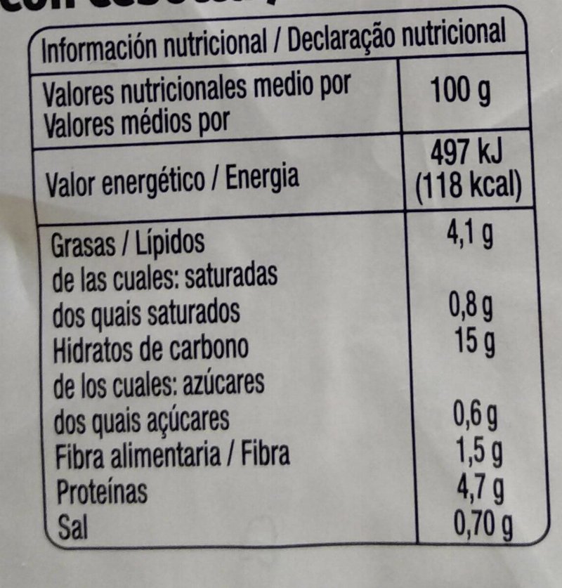 Foto da tabela nutricional
