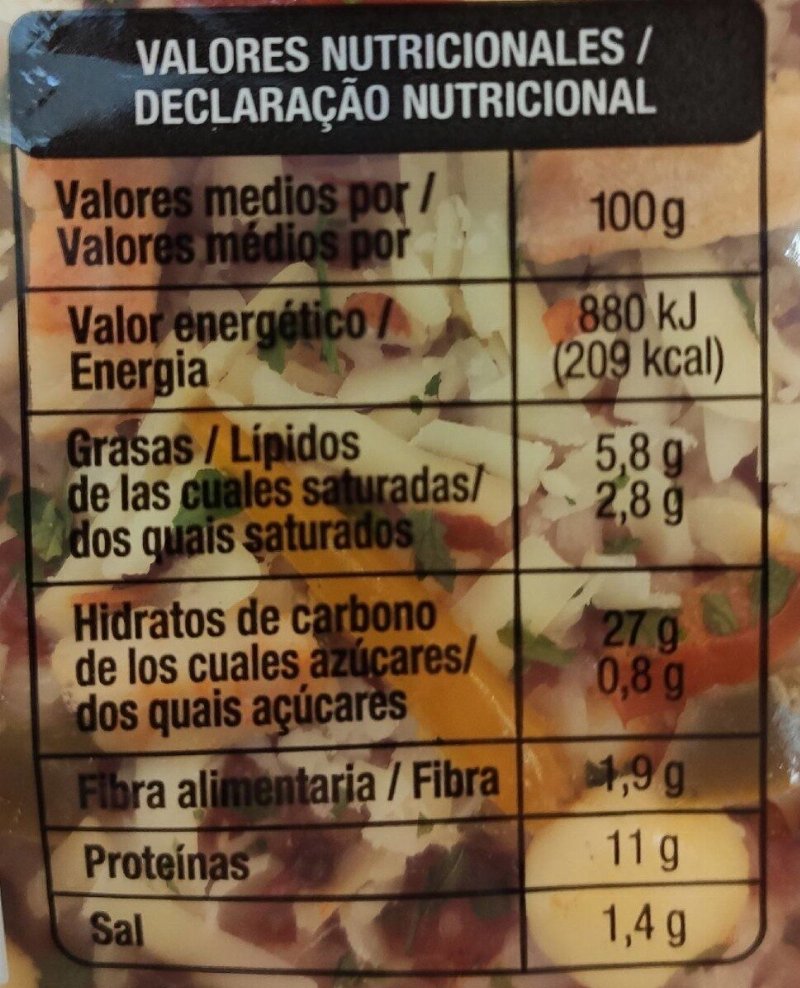 Foto da tabela nutricional