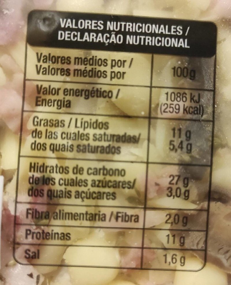 Foto da tabela nutricional