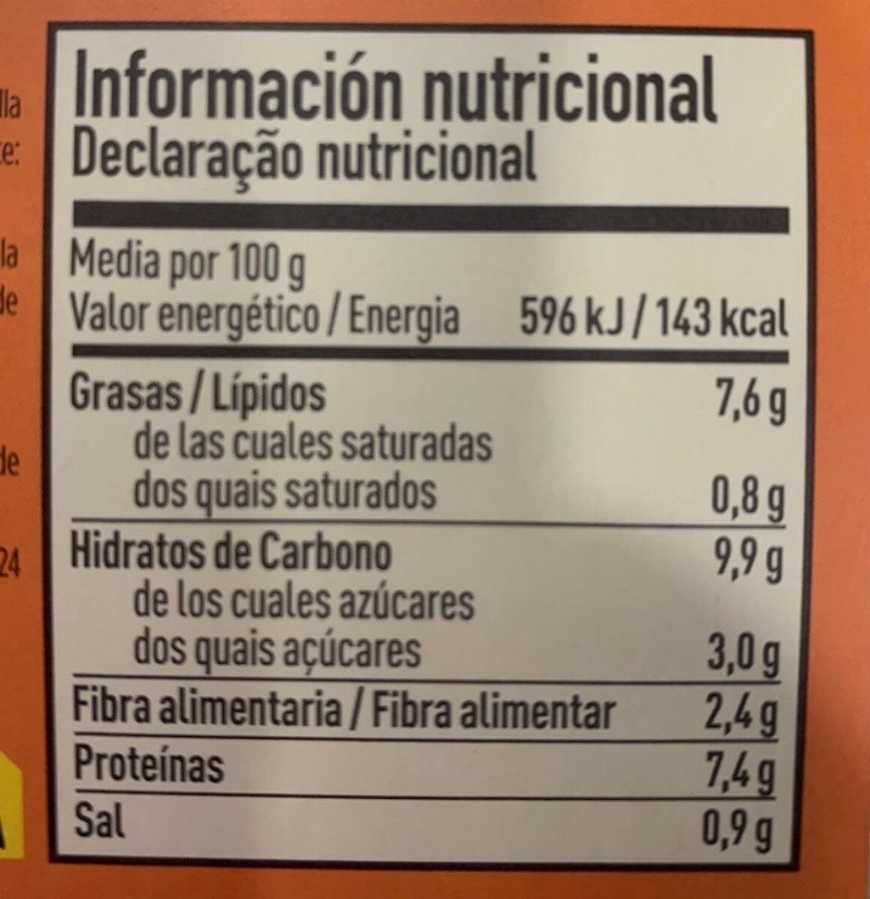 Foto da tabela nutricional