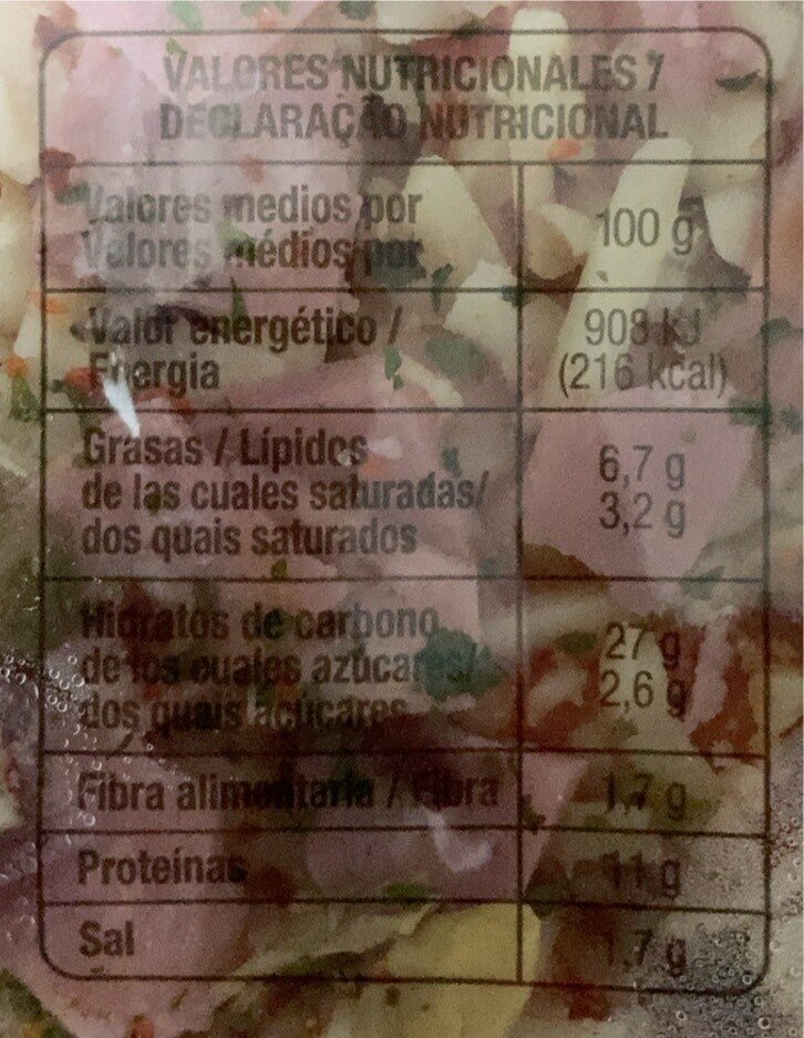 Foto da tabela nutricional
