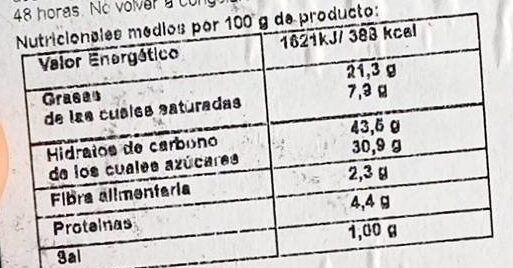 Foto da tabela nutricional