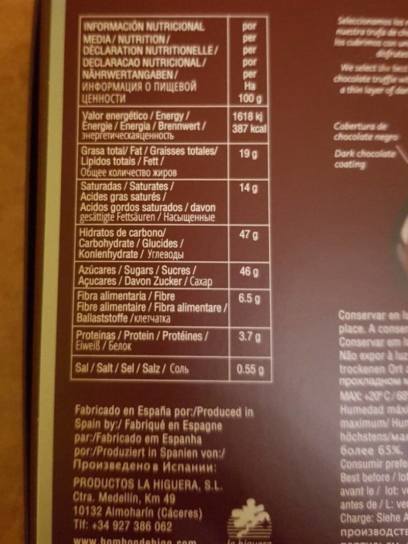 Foto da tabela nutricional