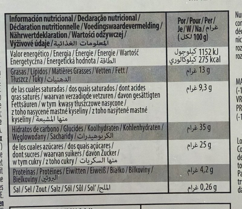 Foto da tabela nutricional
